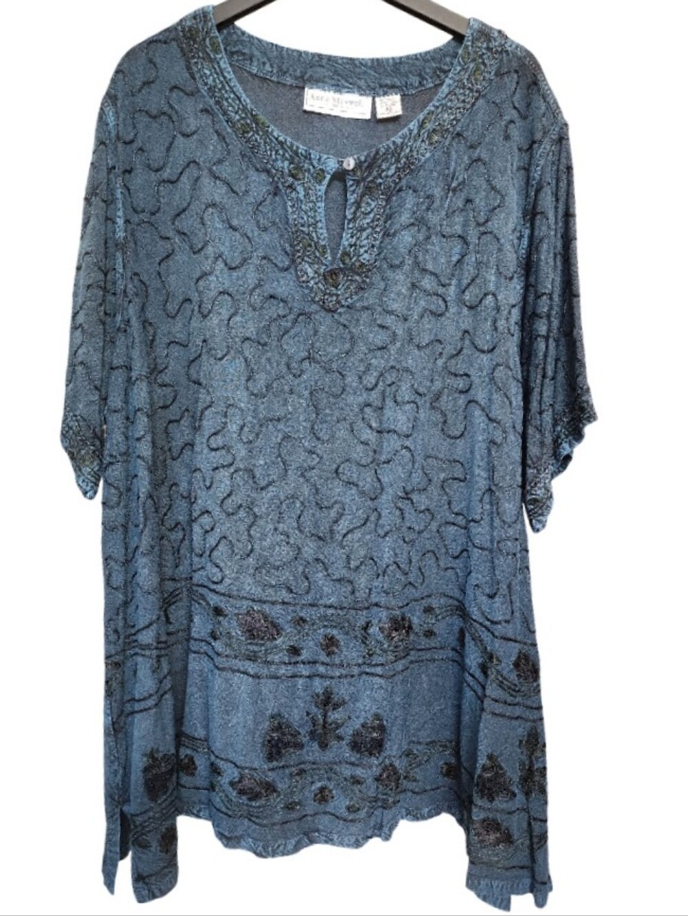 ANNA MAXWELL VINTAGE Boho Lagenlook Embellished Tunic Top 100% Rayon India Sz 4X